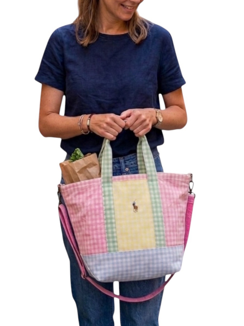 Polo Ralph Lauren Multicolor Gingham Satchel CRossbody Bag W/ Polo Logo